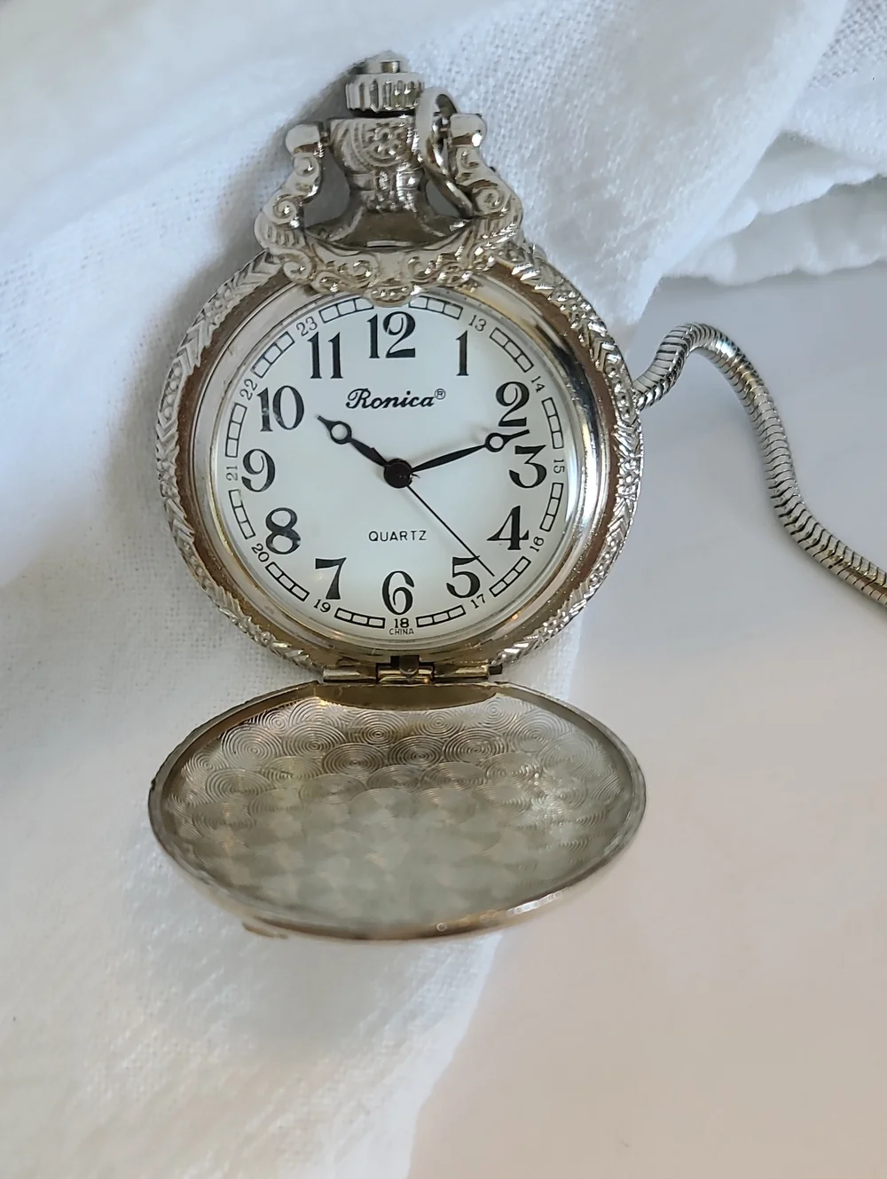 Ronica Silver-Tone Men's Pocket Watch with Chain